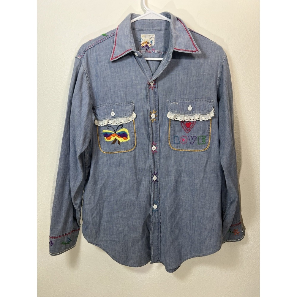 Vintage 70s Chambray JC Penney Big Mac Shirt Embroidered "Roger And Caryn"